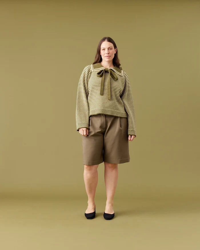 SWANN SWEATER KHAKI BUTTER STRIPE