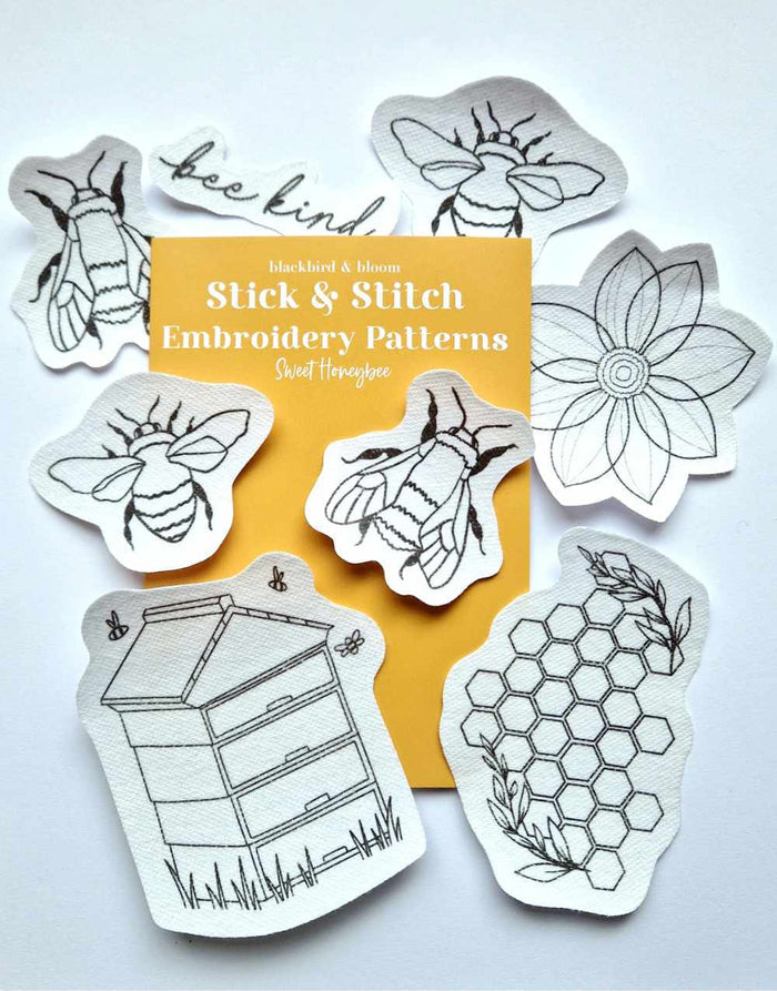 Sweet Honeybee Stick & Stitch Embroidery Patterns, Blackbird & Bloom