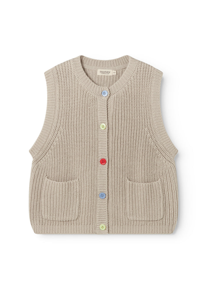 Slightly striped shirt in barely beige with buttons and two front pockets.