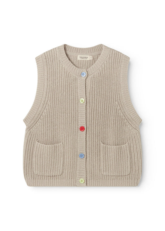 Slightly striped shirt in barely beige with buttons and two front pockets.