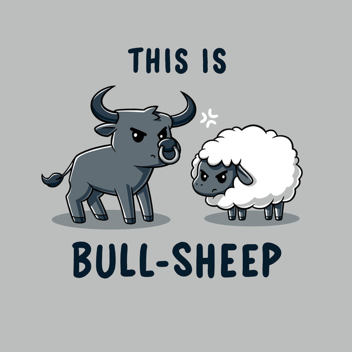 Premium Cotton T-shirt_TeeTurtle This Is Bull-Sheep silver gray t-shirt featuring a cartoon image with a bull and a sheep standing next to each other, both frowning. Text above reads "This is" and below reads "Bull-Sheep."