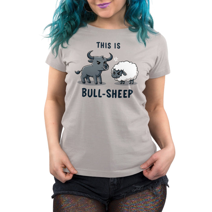 Premium Cotton T-shirt_TeeTurtle This Is Bull-Sheep silver gray t-shirt featuring a cartoon image with a bull and a sheep standing next to each other, both frowning. Text above reads "This is" and below reads "Bull-Sheep."