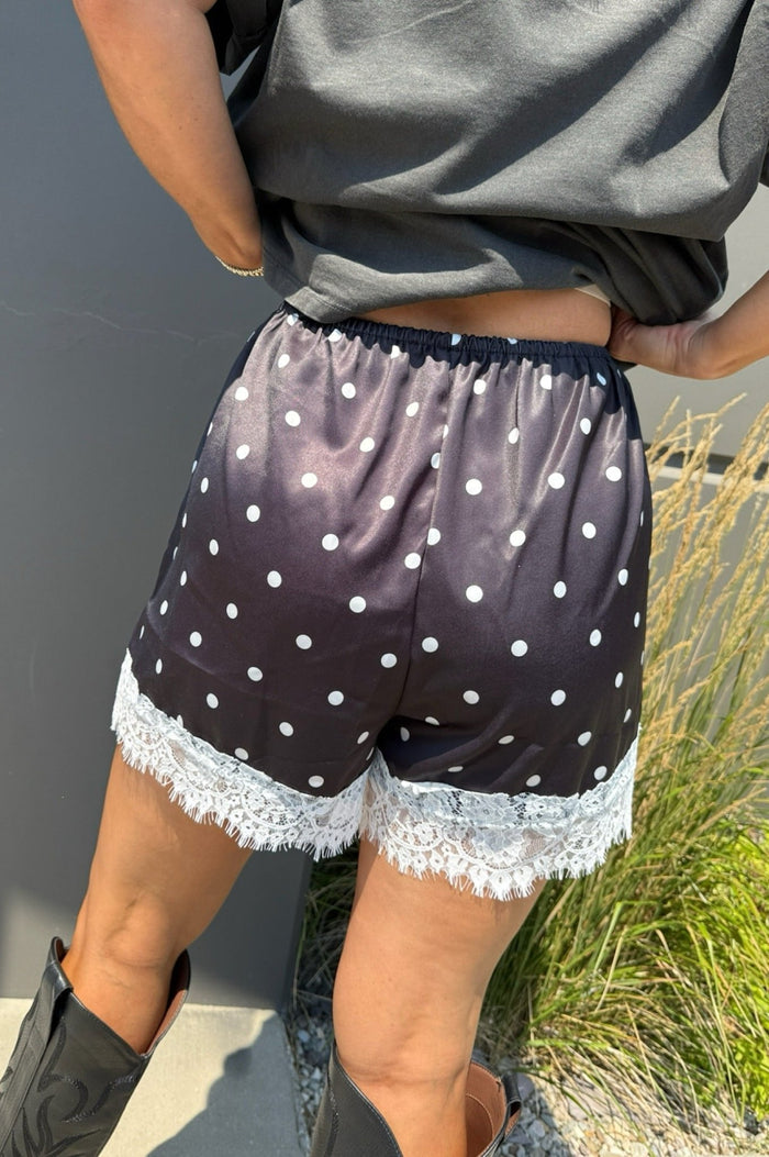This Or That Satin Polkadot Lace Trimmed Shorts