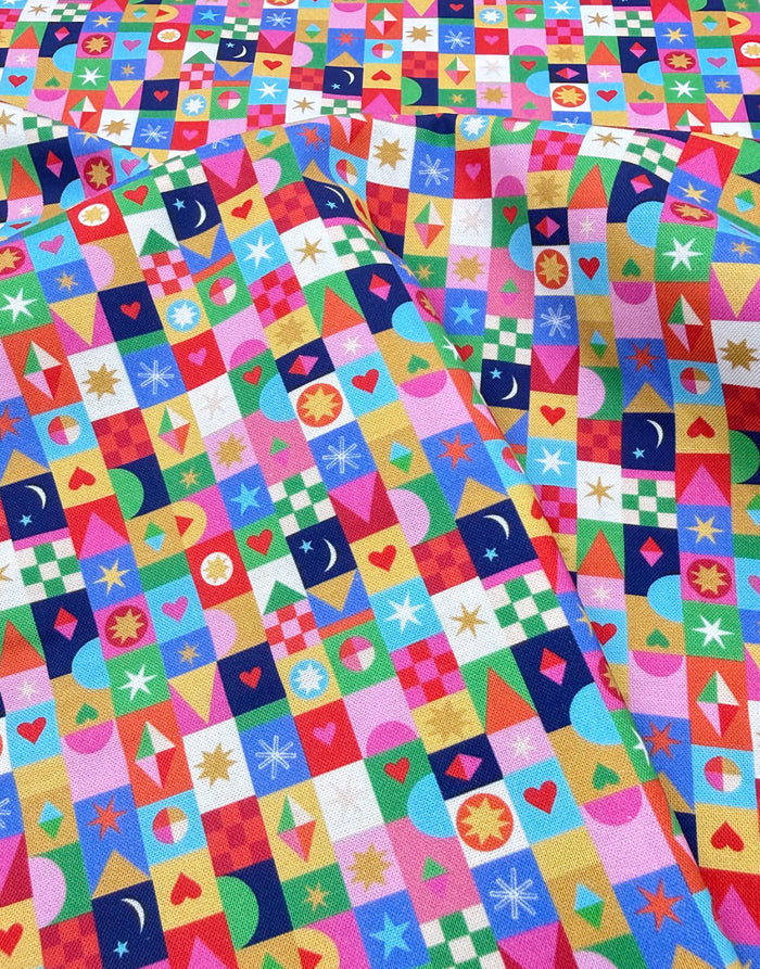 Thread & Ink Home for Christmas Cotton Fabric  - Jolly Squares