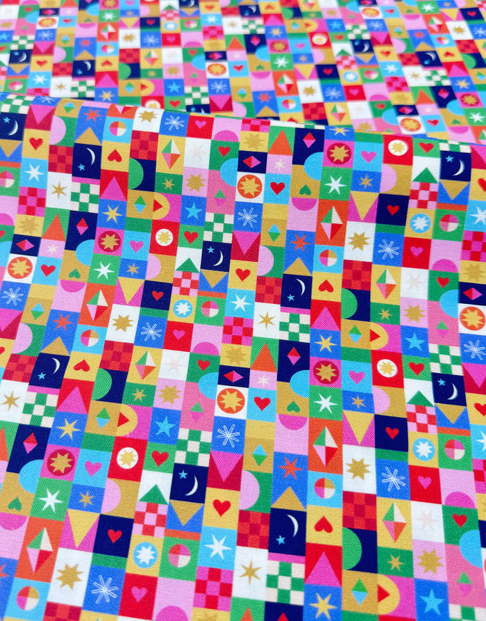 Thread & Ink Home for Christmas Cotton Fabric  - Jolly Squares