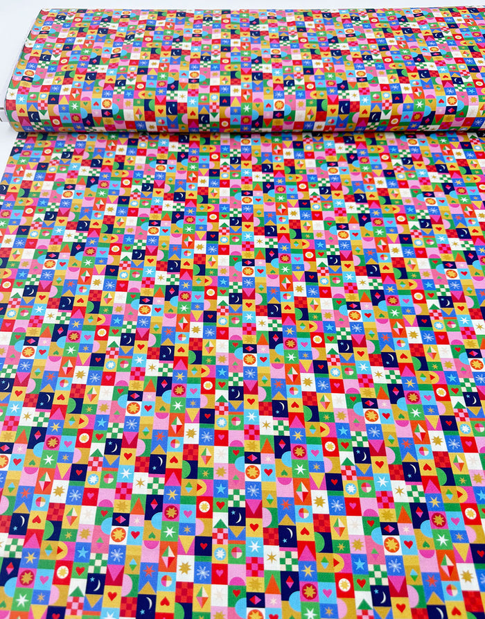 Thread & Ink Home for Christmas Cotton Fabric  - Jolly Squares
