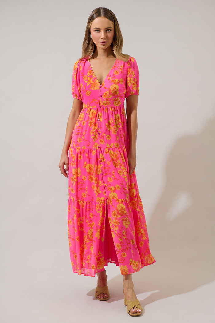 Tiered Maxi Dress Hot Rod Floral