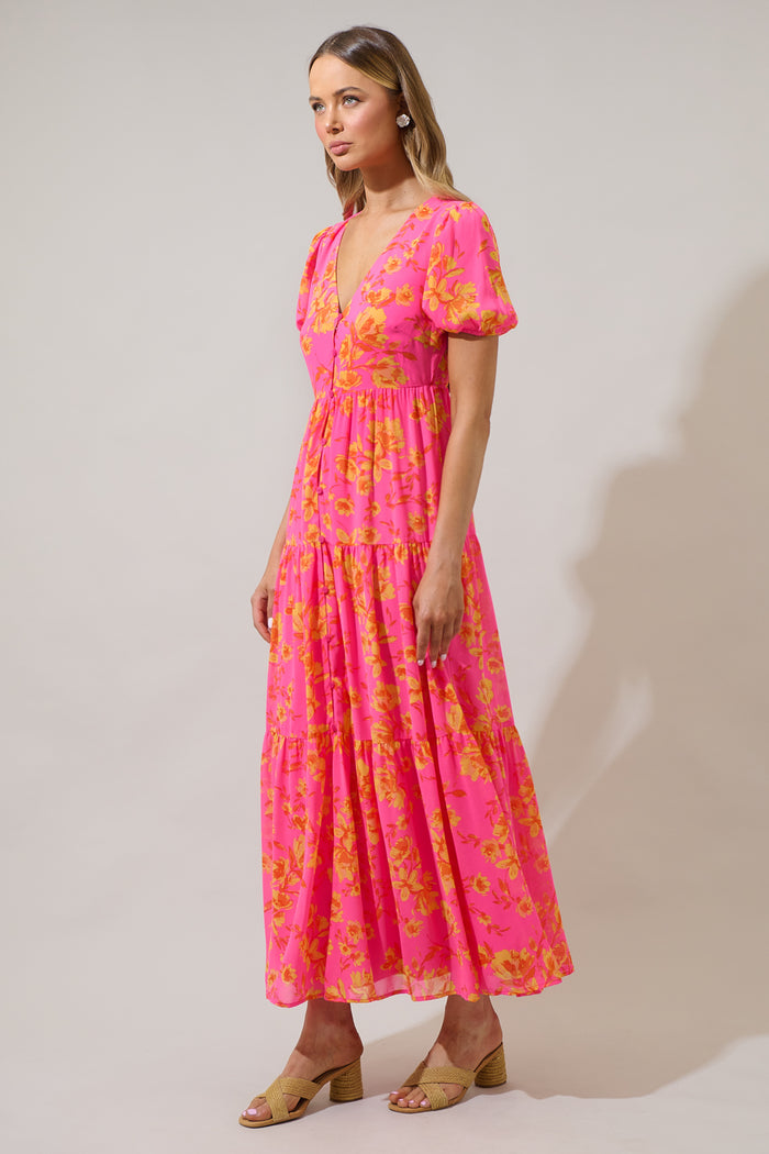 Tiered Maxi Dress Hot Rod Floral