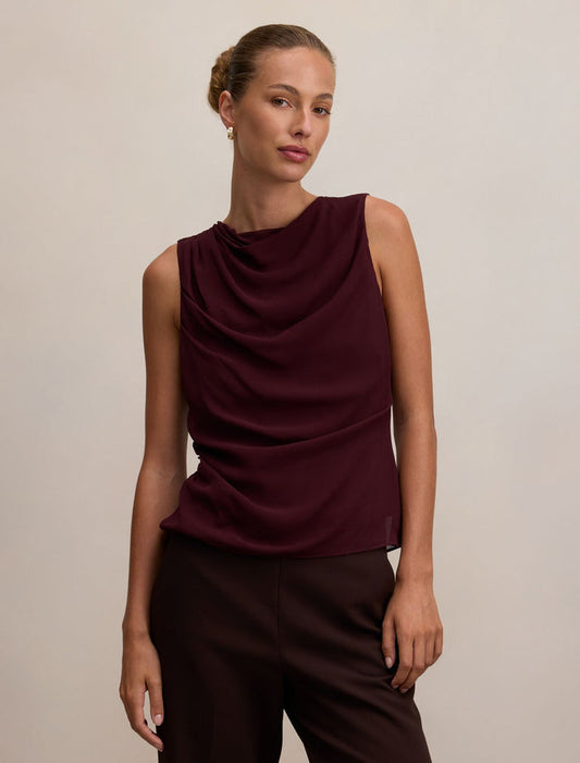 Tiffany Draped Sleeveless Top Aubergine T Forever New