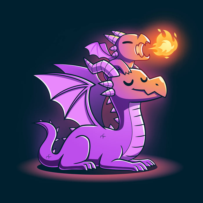 Premium Cotton T-shirt_TeeTurtle Tiny Protector navy blue t-shirt featuring a dragon with closed eyes sits calmly.