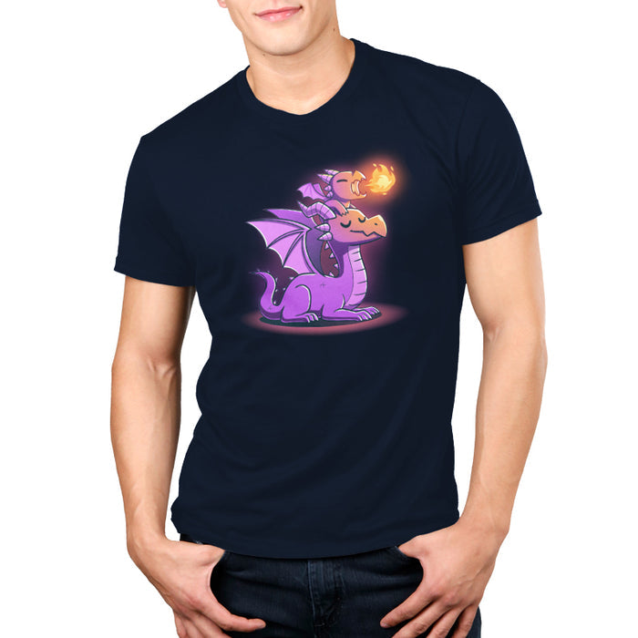 Premium Cotton T-shirt_TeeTurtle Tiny Protector navy blue t-shirt featuring a dragon with closed eyes sits calmly.