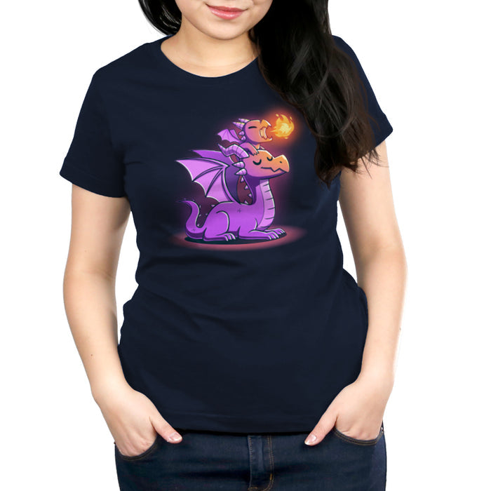Premium Cotton T-shirt_TeeTurtle Tiny Protector navy blue t-shirt featuring a dragon with closed eyes sits calmly.