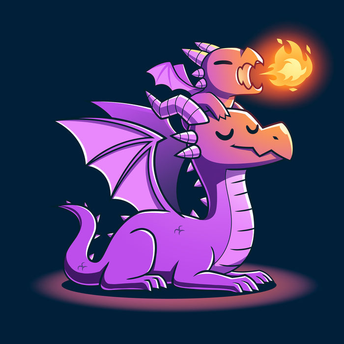 Classic Cotton T-shirt_TeeTurtle Tiny Protector navy blue t-shirt featuring a dragon with closed eyes sits calmly.