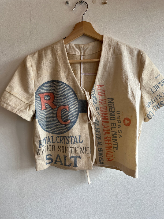 Trash Textiles - Handmade Vintage Feedsack Tie-Front Blouse - La Lovely Vintage