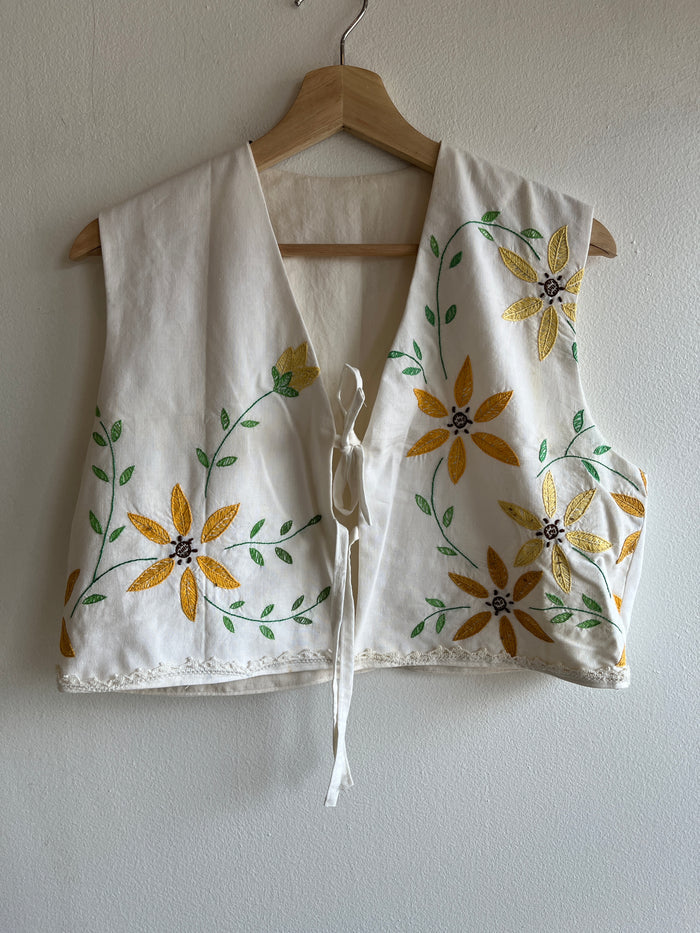 Trash Textiles - Handmade Vintage Tablecloth Tie-Front Blouse - La Lovely Vintage