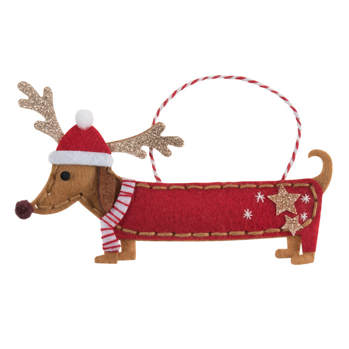 Trimits Felt Decoration Kit Christmas Festival Dachshund, 10x12cm, Includes Felt Shapes, Thread, Stuffing, Needle, and Ribbon