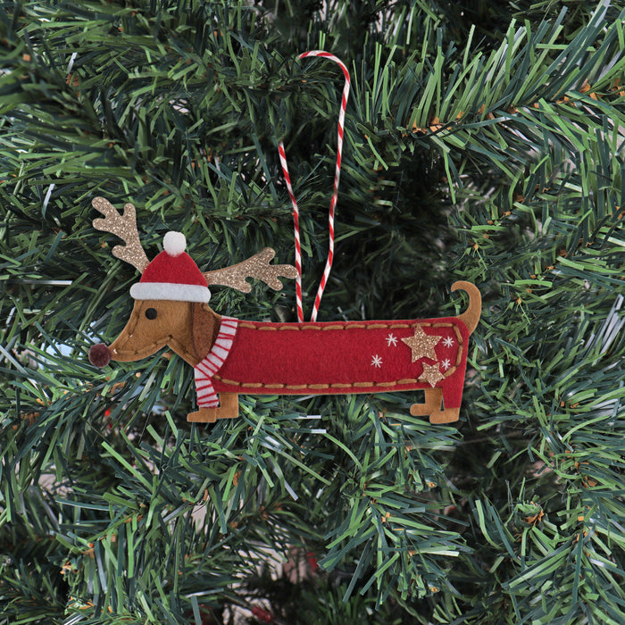 Trimits Felt Decoration Kit Christmas Festival Dachshund, 10x12cm, Includes Felt Shapes, Thread, Stuffing, Needle, and Ribbon
