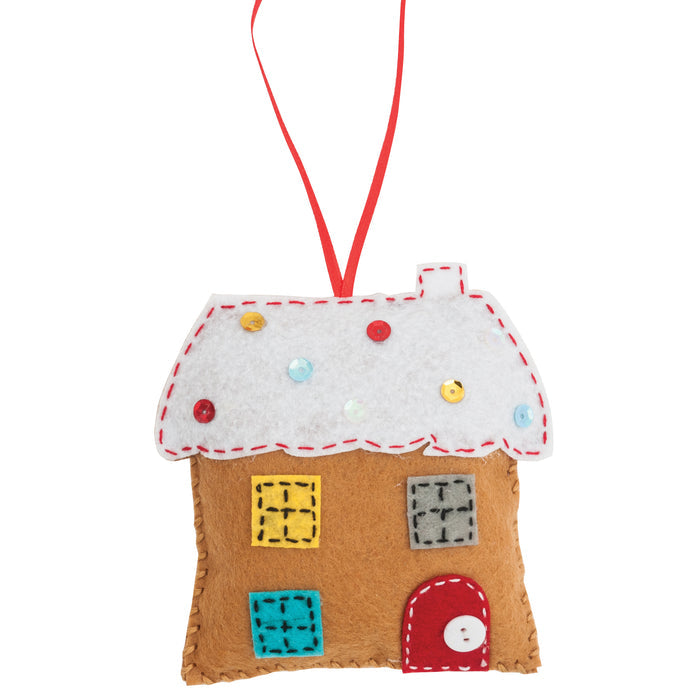 Trimits Felt Decoration Kit Christmas Gingerbread House, 10x12cm, Includes Felt Shapes, Thread, Stuffing, Needle, and Ribbon