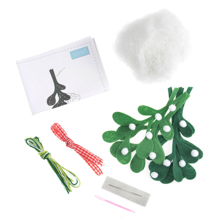 Trimits Felt Decoration Kit Christmas Mistletoe, 10x12cm, Includes Felt Shapes, Thread, Stuffing, Needle, and Ribbon