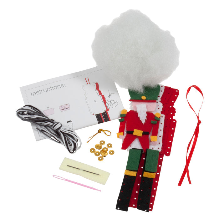 Trimits Felt Decoration Kit Christmas Nutcracker, 10x12cm, Includes Felt Shapes, Thread, Stuffing, Needle, and Ribbon