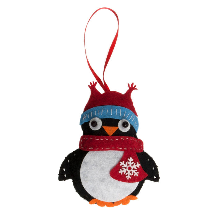 Trimits Felt Decoration Kit Christmas Penguin, 10x12cm, Includes Felt Shapes, Thread, Stuffing, Needle, and Ribbon
