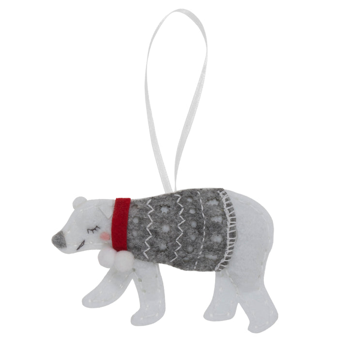 Trimits Felt Decoration Kit Christmas Polar Bear, 10x12cm, Includes Felt Shapes, Thread, Stuffing, Needle, and Ribbon