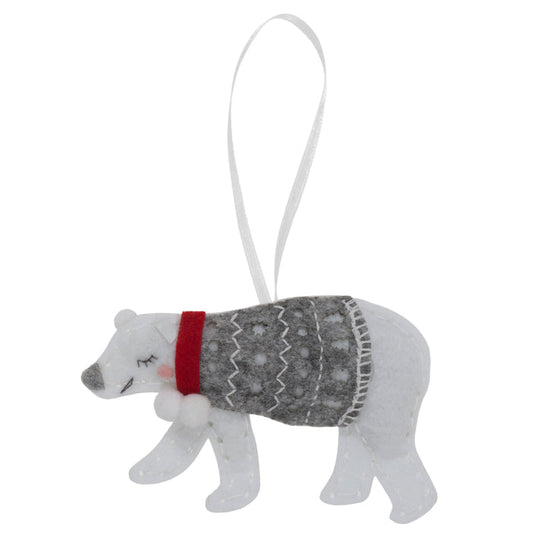 Trimits Felt Decoration Kit Christmas Polar Bear, 10x12cm, Includes Felt Shapes, Thread, Stuffing, Needle, and Ribbon