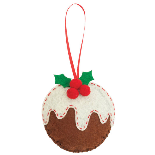 Trimits Felt Decoration Kit Christmas Pudding, 10x12cm, Includes Felt Shapes, Thread, Stuffing, Needle, and Ribbon
