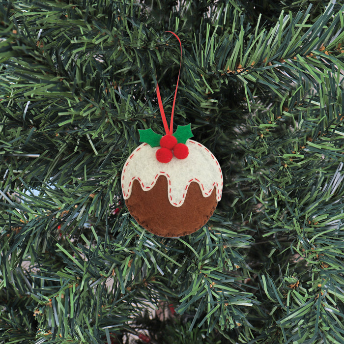 Trimits Felt Decoration Kit Christmas Pudding, 10x12cm, Includes Felt Shapes, Thread, Stuffing, Needle, and Ribbon