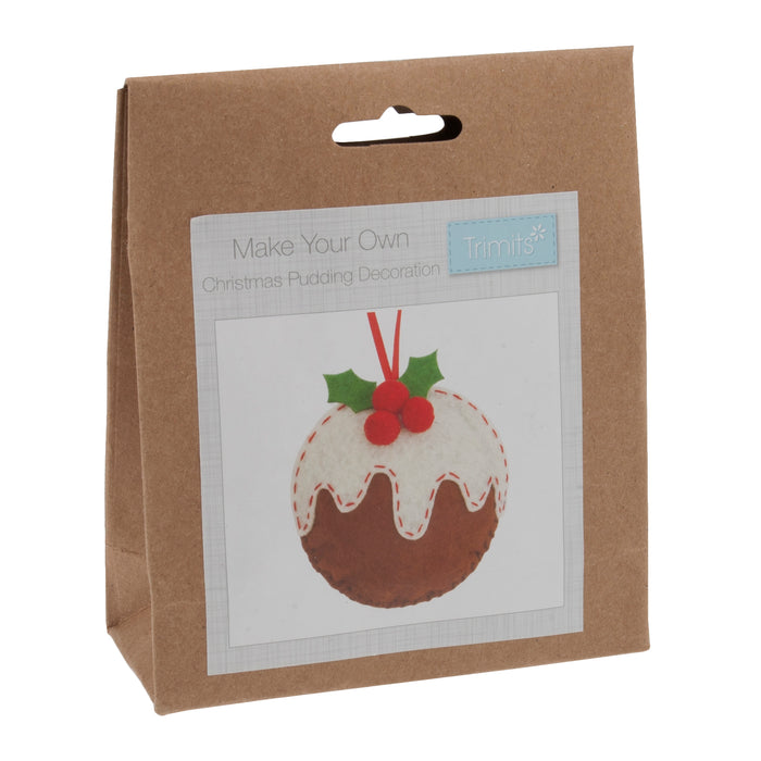 Trimits Felt Decoration Kit Christmas Pudding, 10x12cm, Includes Felt Shapes, Thread, Stuffing, Needle, and Ribbon