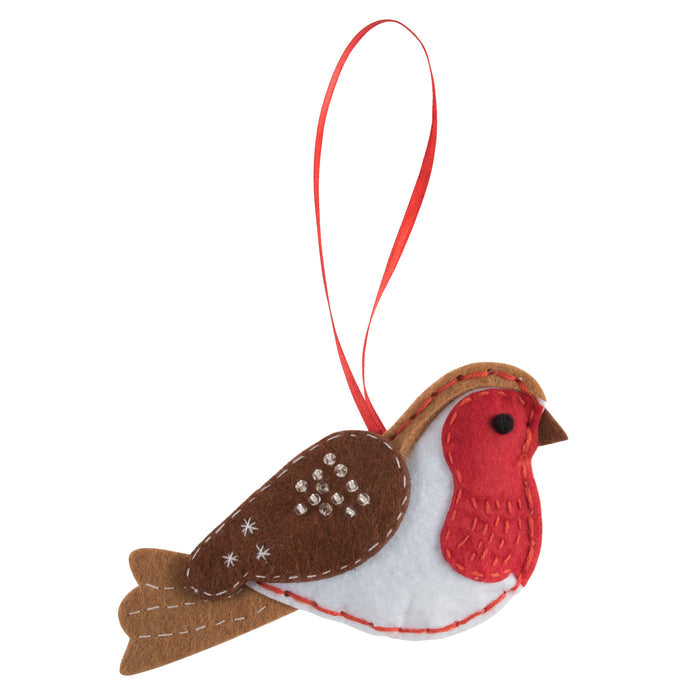 Trimits Felt Decoration Kit Christmas Robin, 10x12cm, Includes Felt Shapes, Thread, Stuffing, Needle, and Ribbon