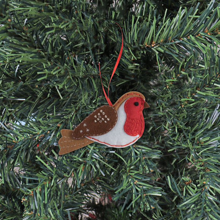 Trimits Felt Decoration Kit Christmas Robin, 10x12cm, Includes Felt Shapes, Thread, Stuffing, Needle, and Ribbon