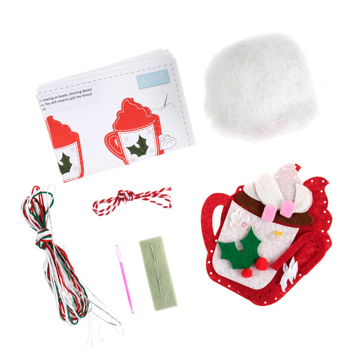 Trimits Felt Decoration Kit Christmas Rocking Horse, 10x12cm, Includes Felt Shapes, Thread, Stuffing, Needle, and Ribbon