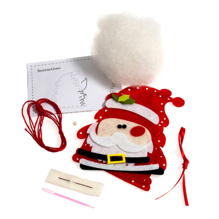 Trimits Felt Decoration Kit Christmas Santa, 10x12cm, Includes Felt Shapes, Thread, Stuffing, Needle, and Ribbon
