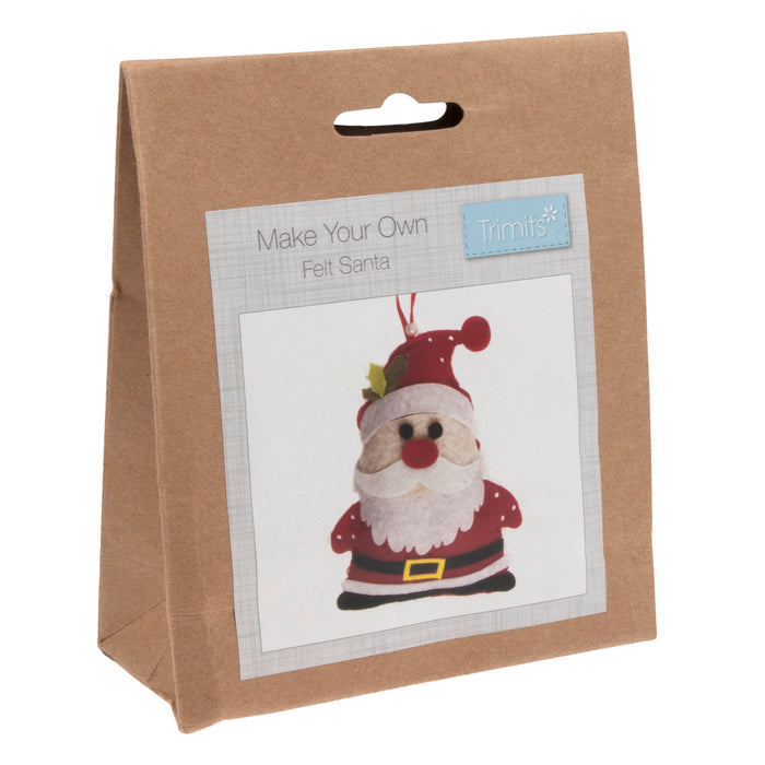 Trimits Felt Decoration Kit Christmas Santa, 10x12cm, Includes Felt Shapes, Thread, Stuffing, Needle, and Ribbon