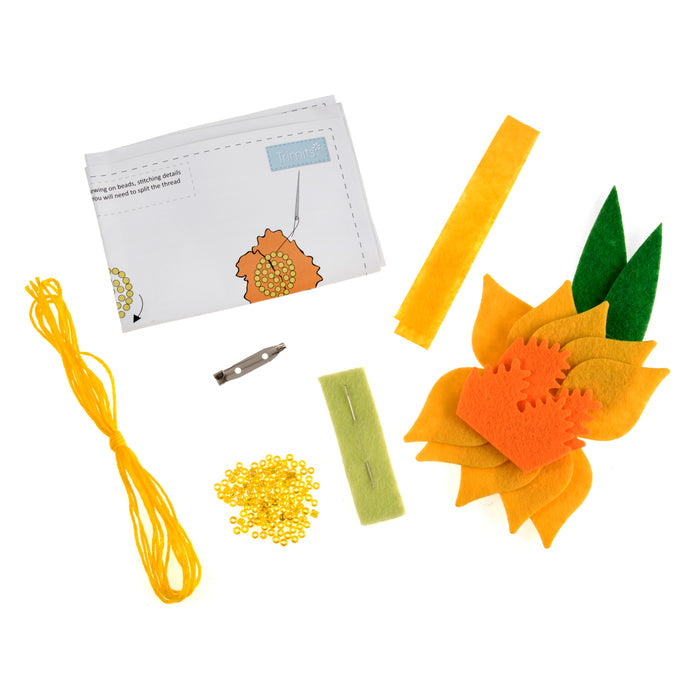 Trimits Felt Decoration Kit Daffodil Brooch, 2x6x13cm, Includes Pre-Cut Felt, Stuffing, Beads, Thread, and Instructions