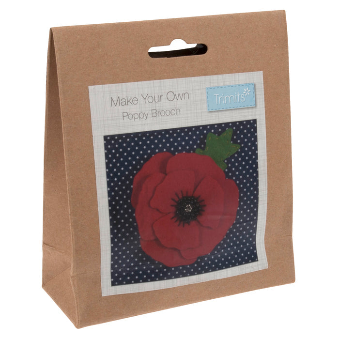 Trimits Felt Decoration Kit Poppy Brooch, 2x6x13cm, Includes Pre-Cut Felt, Stuffing, Beads, Thread, and Instructions