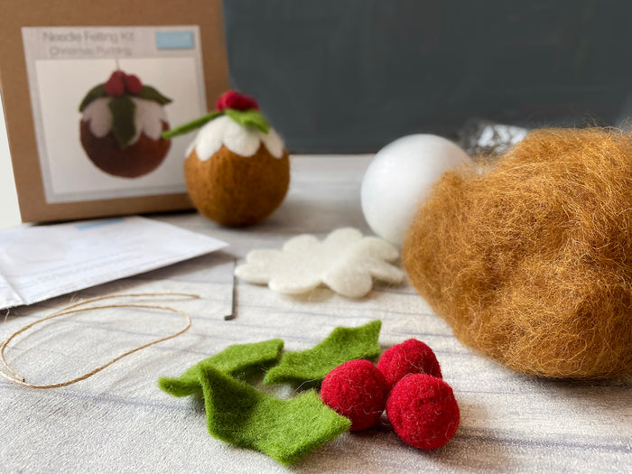 Trimits Needle Felting Kit Christmas Pudding, 4.5x11.5cm, Includes Wool, Felting Needle, Polystyrene Shapes, and Instructions