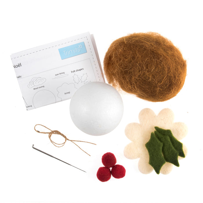 Trimits Needle Felting Kit Christmas Pudding, 4.5x11.5cm, Includes Wool, Felting Needle, Polystyrene Shapes, and Instructions