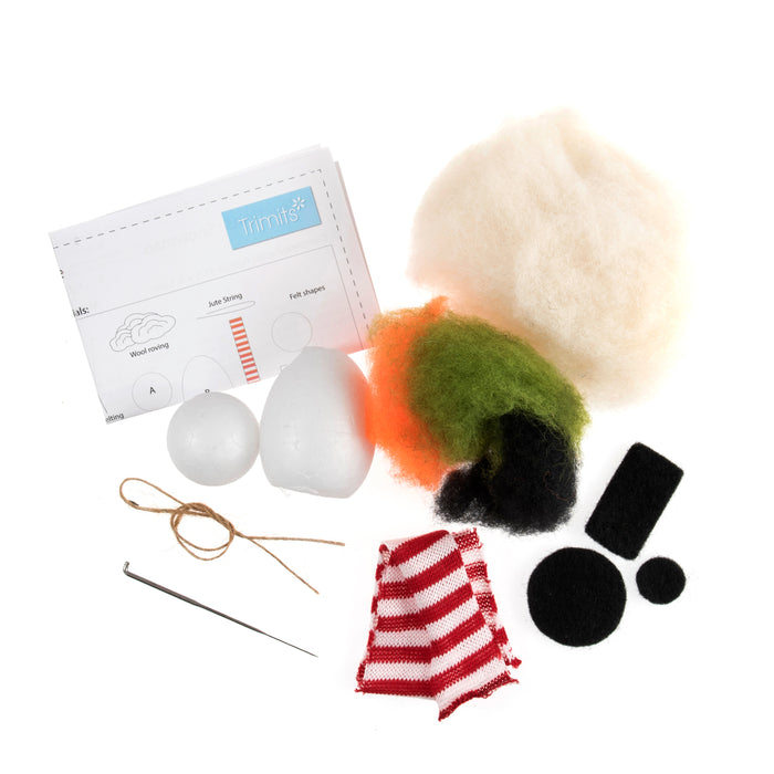 Trimits Needle Felting Kit Christmas Snowman, 4.5x11.5cm, Includes Wool, Felting Needle, Polystyrene Shapes, and Instructions