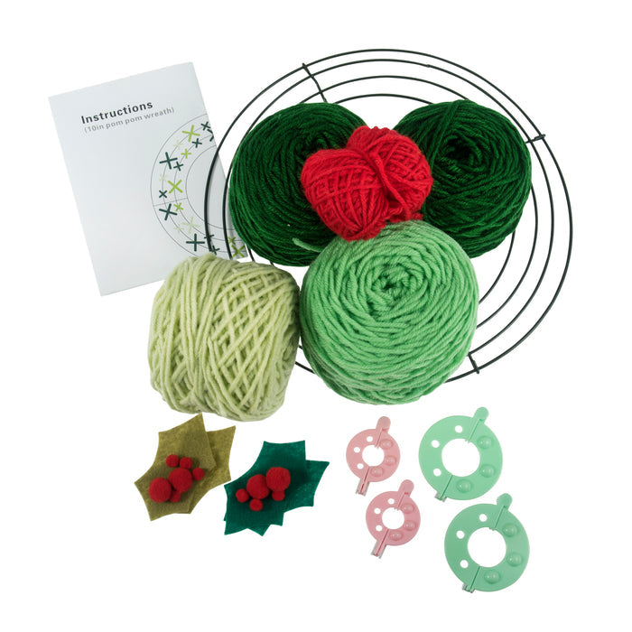 Trimits Pom Pom Wreath Kit 30x30cm, Includes Pom Pom Makers, Yarn, and Metal Hoop Fabric