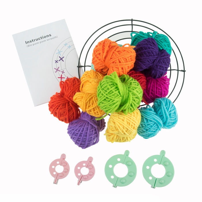 Trimits Pom Pom Wreath Kit Green, 30x30cm, Includes Pom Pom Makers, Yarn, and Metal Hoop Fabric