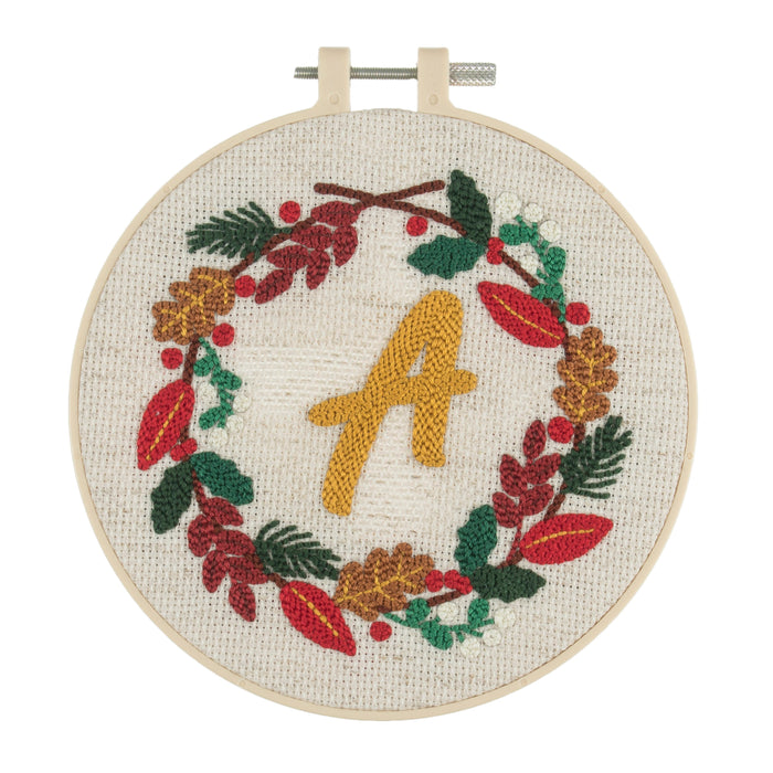 Trimits Punch Needle Kit Floss and Hoop: Christmas Monogram Wreath, 15.2cm Diameter, Includes Floss, Hoop, Fabric, Punch Needle, and In...