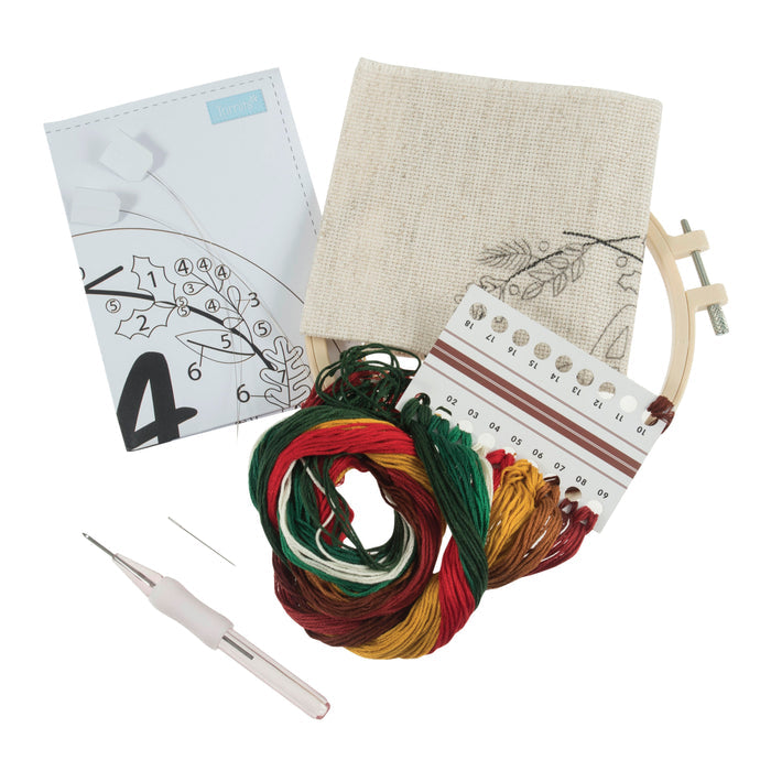 Trimits Punch Needle Kit Floss and Hoop: Christmas Monogram Wreath, 15.2cm Diameter, Includes Floss, Hoop, Fabric, Punch Needle, and In...