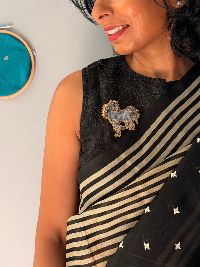 Tuhina Stripes Print Play Organza Saree - Black
