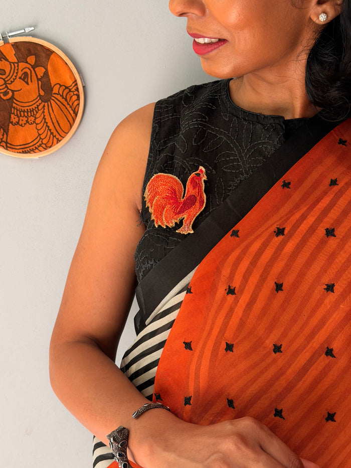 Tuhina Stripes Print Play Organza Saree - Orange