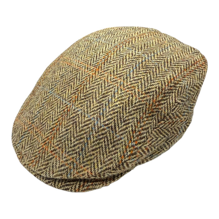 Brown and Tan Herringbone with Pumpkin and Blue Overcheck - Scottish Harris Tweed / Small