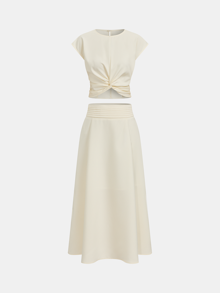 Twist-Front Crop Top & Midi Skirt Set
