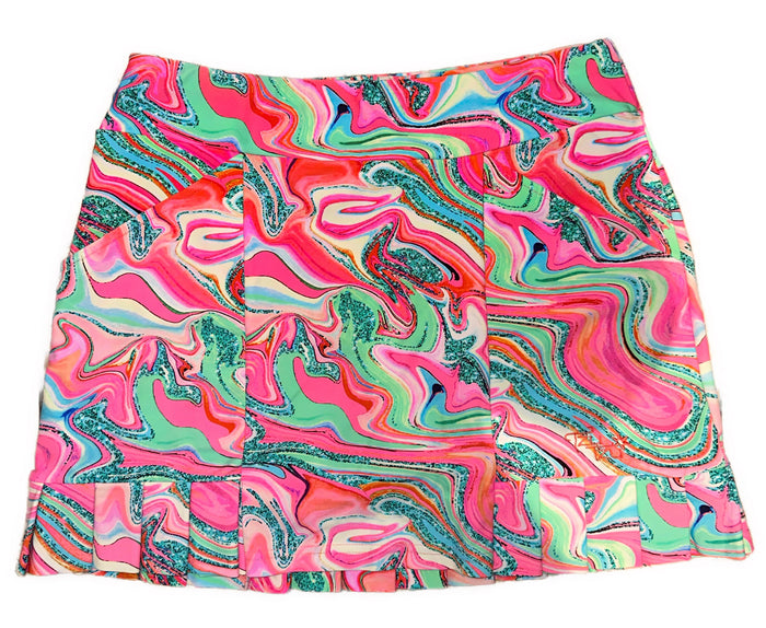 Tzu Tzu Pink & Green Wavy Patterned Golf Skort Size M