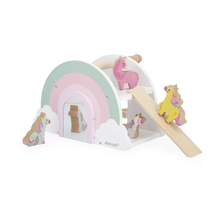 Unicorn Rainbow House Wooden Toy with 4 Unicorns